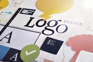 computer layout with the word logo design